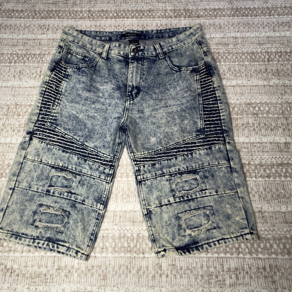 M.Society Men's Jeans Shorts Blue Denim Sizes 36 Ripped Jeans Cotton